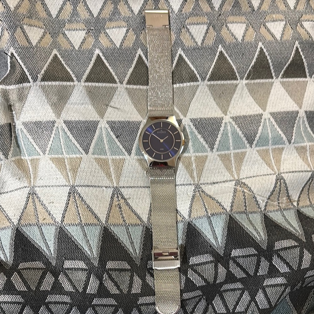 Men's Silver Watch with Blue Dial